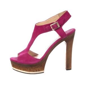 Jimmy Choo 8 Nixon Fuschsia Suede Platform Heels Peep Toe Luxury Sandals Purple
